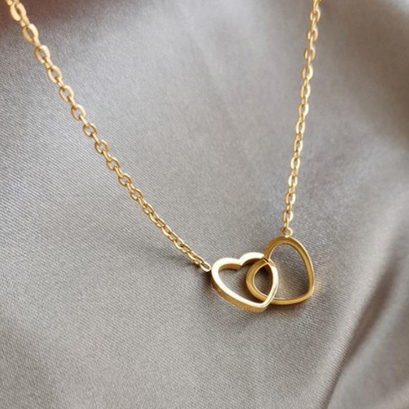 2023 Европа, Америка, Япония и Южная Корея Двойное кольцо Сердце Ожерелье Женщины и Ювелирные изделия Вечеринка Банкет Подарок для пары