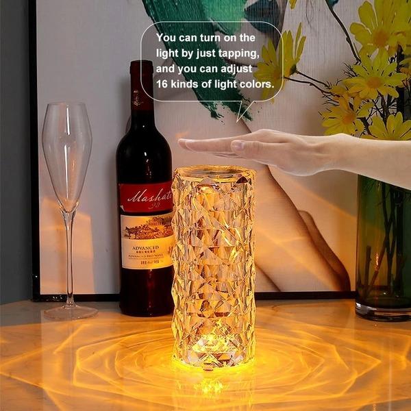 16 Colors LED Crystal Rose Table Lamp Projector Touch Adjustable Romantic Diamond Atmosphere Light USB Touch Night Light
