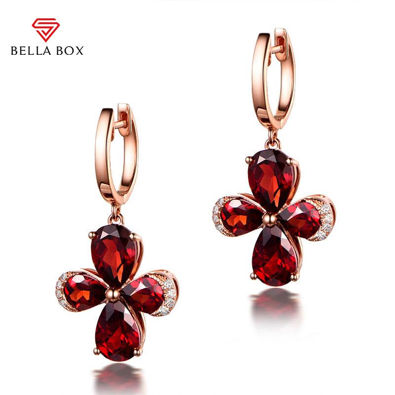 BELLA BOX Модные рубиновые серьги для женщин, ювелирные изделия в корейском стиле, серьги в форме счастливого клевера цвета розового золота