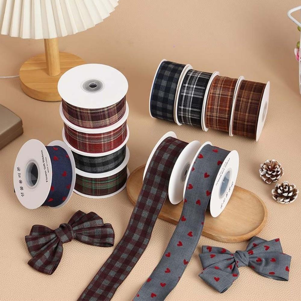 40MM Width Plaid Grid Ribbons Plaid Grid Printed Gift Wrapping Ribbons  Christmas Decor