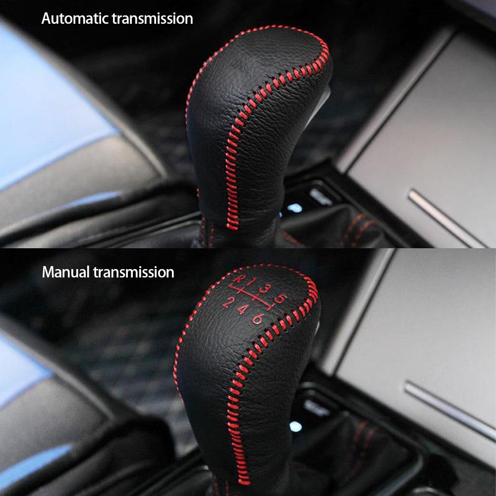 2Pcs Faux Leather Gear Shift Knob & Handbrake Cover Universal Car Interior Decor