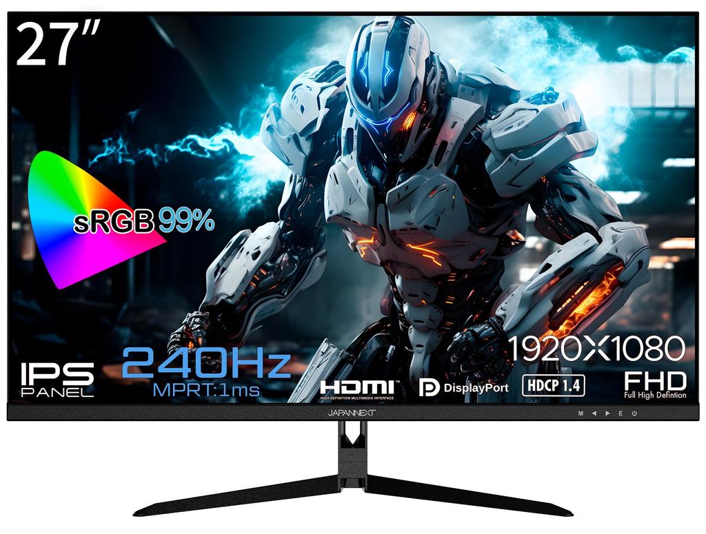 JAPANNEXT Gaming Monitor 240Hz 1ms Full HD 1920x1080 Resolution IPS Panel Display Light Viewing 27-inch (HDMI/DisplayPort/VESA Compatible/Blue