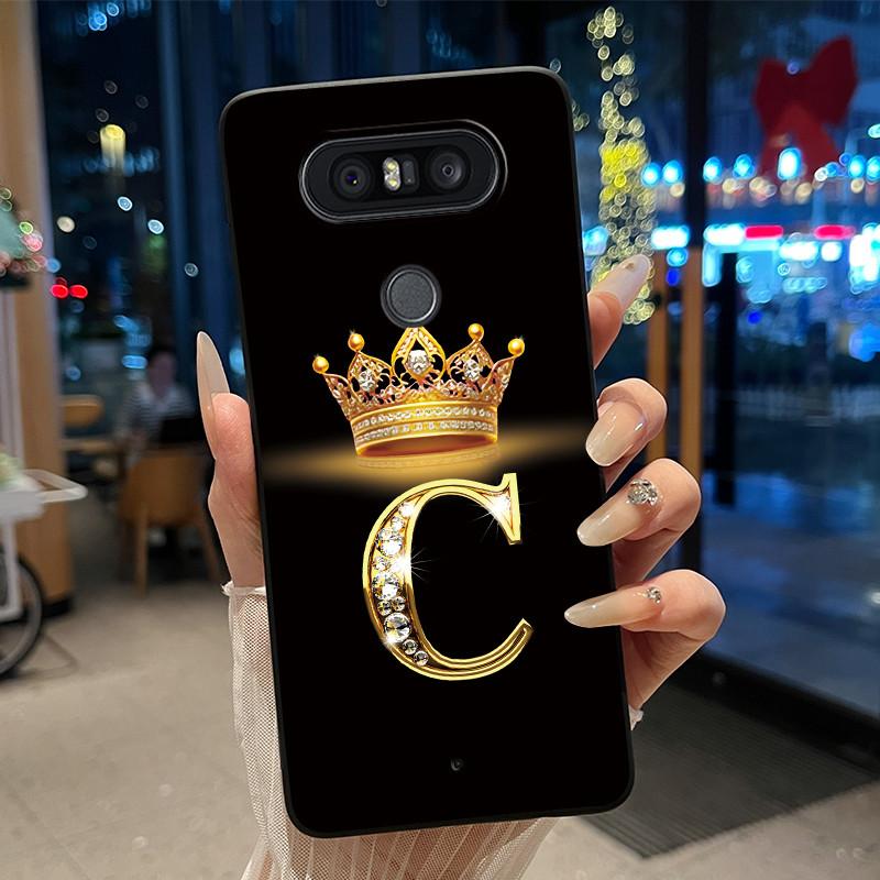 Чехол для телефона для LG Q8 Мягкий силикон Черный чехол Роскошная блестящая корона Красивый буква от А до Я Парный чехол