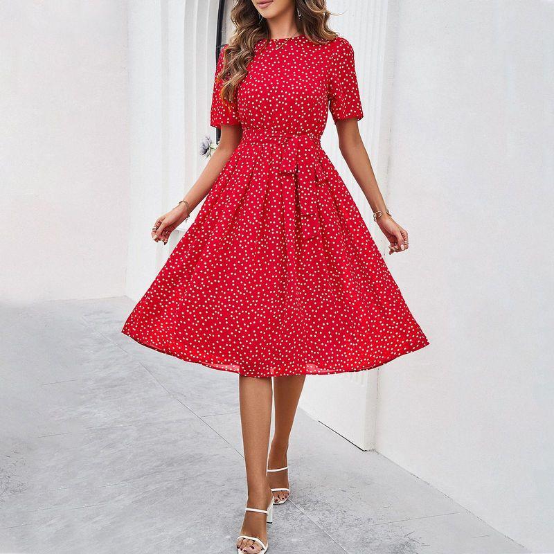 European and American Women Clothes 2025 Spring and Summer Elegant Casual Polka Dot Lace-up Long Dress Dress Polka Dot Dress