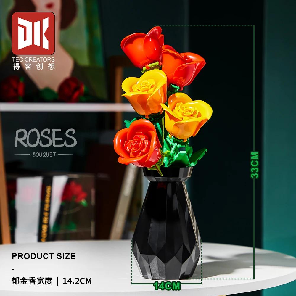 249PCS Rose Bouquet Building Blocks Creative Flower In Vase Model Bricks Desktop Decoration Diy Toys For Kids Holiday Gifts