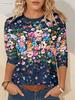 Women's T-Shirt Floral Graphic Plants Retro Long Sleeve O-Neck Pullover Regular Tops Daily 3D Print Autumn Tees Female Clothing