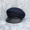 Stylish and temperamental leather brim splicing octagonal hat female face small versatile newsboy hat double belt buckle wide brim cloud hat