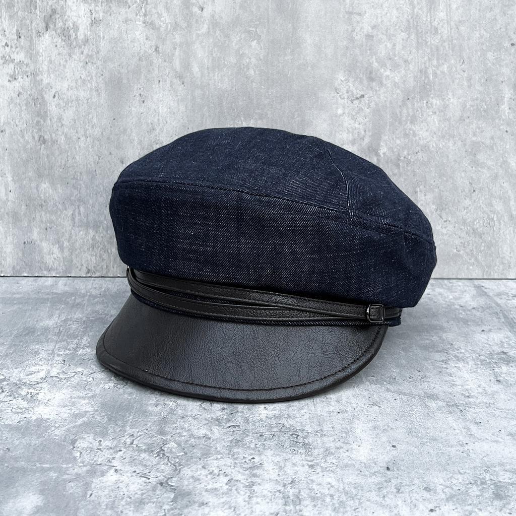 Stylish and temperamental leather brim splicing octagonal hat female face small versatile newsboy hat double belt buckle wide brim cloud hat