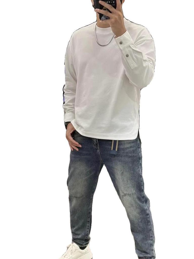 Мужская высококачественная футболка с круглым вырезом и длинным рукавом - Весна 2025 Универсальная базовая