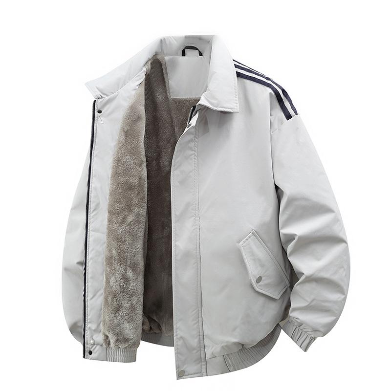Новая мужская унисекс повседневная куртка в американском стиле с лацканами и тремя полосками, с плюшем