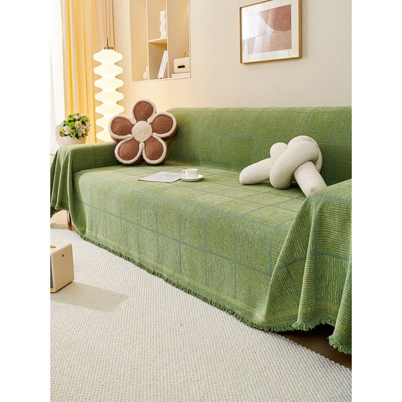 Chenille One-Piece Plaid Sofa Towel Modern Simple Non-Slip Sofa Cushion One-Piece All-Inclusive Cover Cloth Blanket Cover