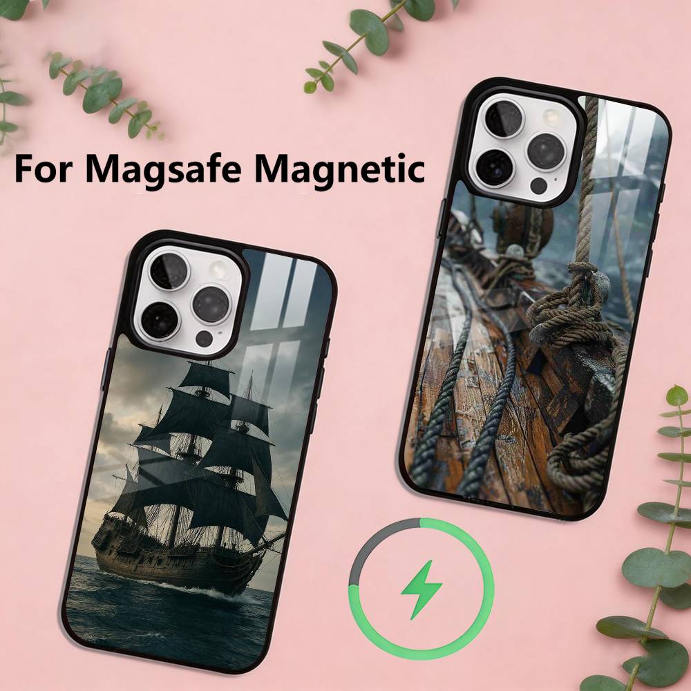Vintage pirate ship Phone Case Magnetic with Magsafe Wireless Charging For iPhone17,16,15,14,13,12,11 Plus,Pro