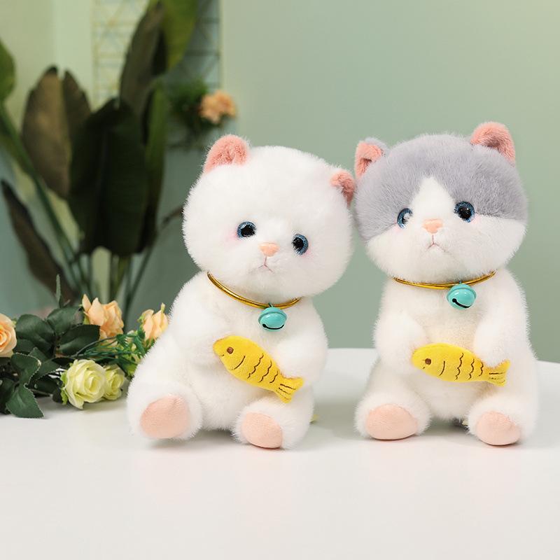 Sitting Kitten Rag Doll Children'S Bed Sleeping Soothing Throw Pillow Holding Fish Kitten Pet Plush Doll