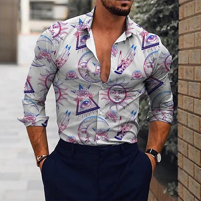 Spring Autumn Men's Shirt with Long Sleeves Collar Prints Complicated Gorgeous Temperament Business Shirts Men’s