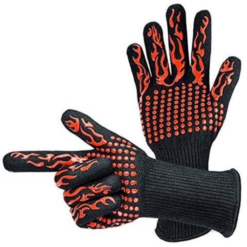Перчатки Огнестойкие перчатки для барбекю Силиконовые нескользящие жаропрочные перчатки для духовки на 500-800 градусов