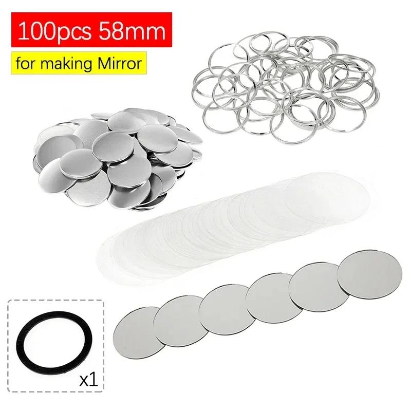 100PC 58mm Pocket Mirror Button Maker Parts Blank Badge Button DIY Making Mini Tinplate Mirror Materials for Badge Press Machine