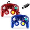 FIOTOK Геймпад GameCube Классический проводной контроллер для Wii и Nintendo Gamecube (Прозрачно-красный и прозрачно-синий - 2 шт.)