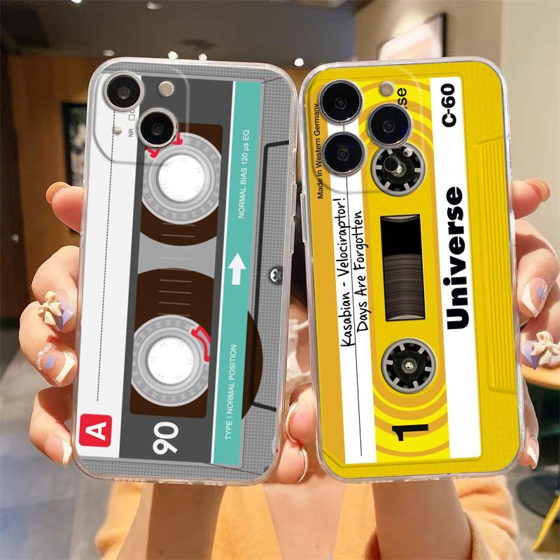 Прозрачный чехол для телефона с кассетной лентой для iPhone 15 14 13 12 Mini 11 Pro Max XS X XR 7 8 Plus, прозрачный противоударный силиконовый чехол