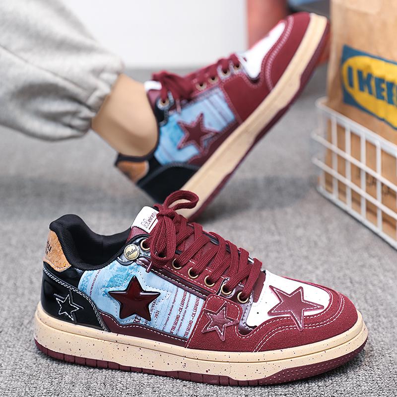 2024 Новые винно-красные туфли с индивидуальными ювелирными украшениями Star Shoes China-Chic Design Универсальные мужские туфли для скейтбординга на толстой подошве Женские туфли 44 размера