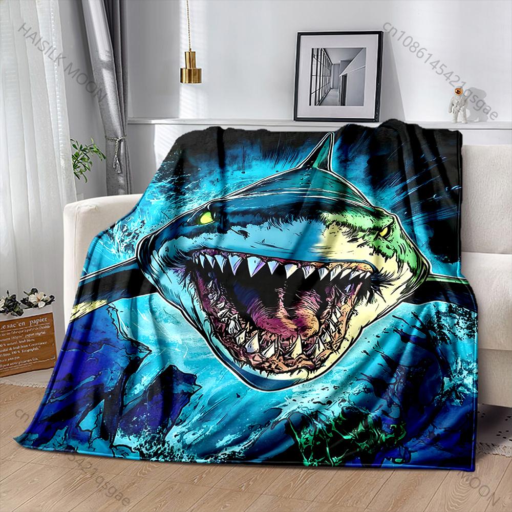 1PC A shark with its mouth wide open Print Blanket Warm Soft for Children Adults Luxury Gifts Home Sofa Travel Camping