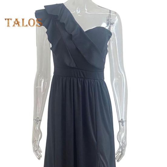 Женское вечернее платье на одно плечо с рюшами и плиссировкой с высокой талией, однотонное трапециевидное платье без рукавов с большим подолом для выпускного вечера, коктейльное платье макси, бальное платье