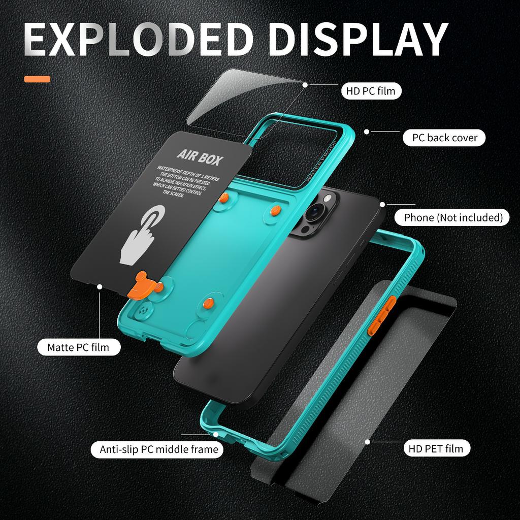Серия SHELLBOX Air Box Для iPhone 15 Pro Max Водонепроницаемый чехол PC+TPU+PET Защитный чехол для телефона