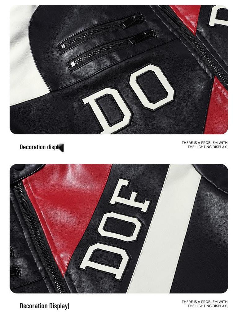 Men's PU Leather Motorcycle Racing Jacket for Spring & Autumn