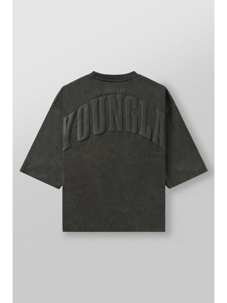 YOUNGLA Men's Oversized Puff Print Cotton T-Shirt - Short Sleeve, American Sport Casual Fit