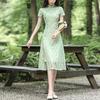 Кружевное повседневное платье Cheongsam средней длины с низким вырезом, облегающее платье больших размеров в китайском стиле Ao Dai