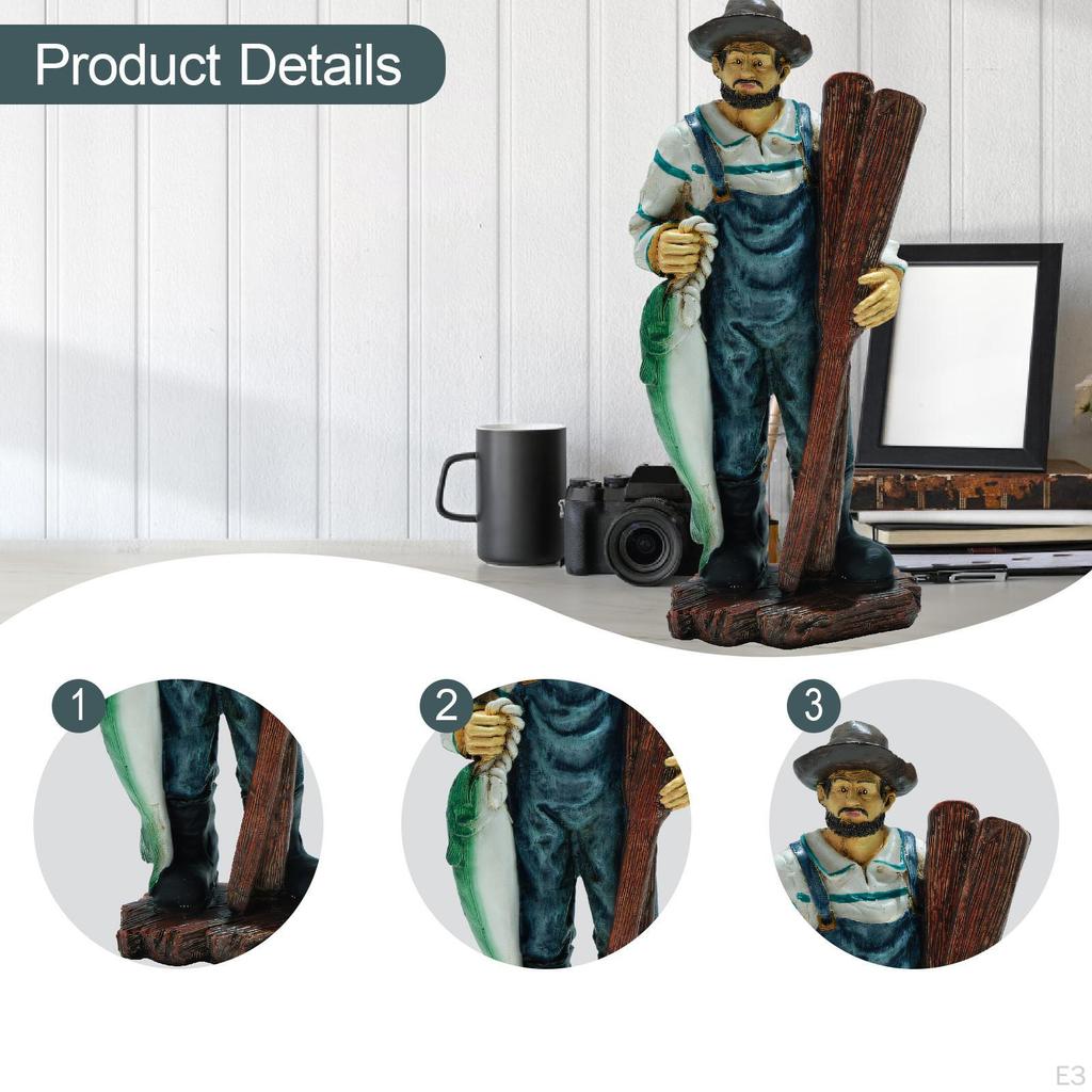 Fisherman Statue Figurine Desk Figure Decoration Home Decor Xmas Gift Sculpture Resin Sailor