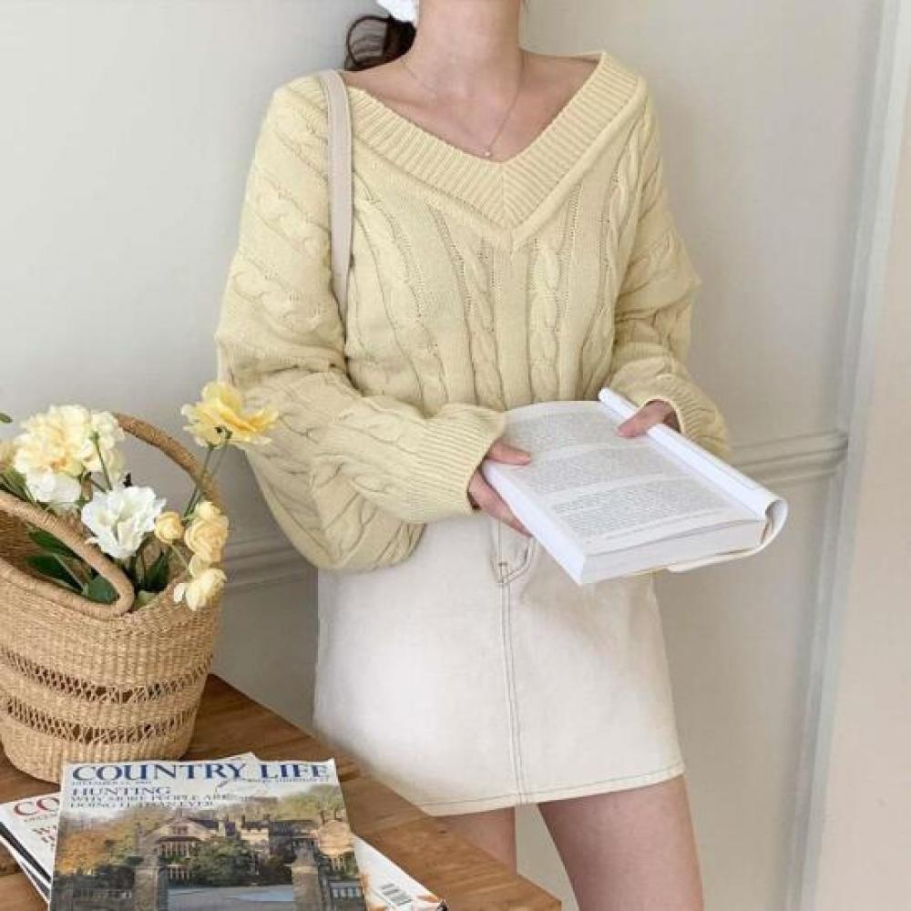 New ArriVals Open Run Women Loose Fit V Neck Cable Knit Long sleeVe Sweater