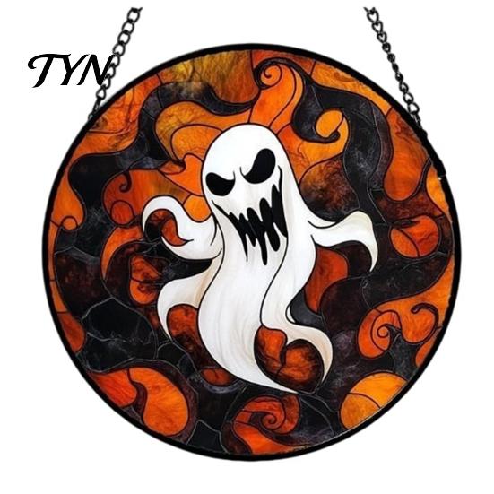 Seasonal Decorative Disc Retro Halloween Pendant, Ghost/Bat/Spider Web/Pumpkin Head Print, Door Handle Welcome Sign Vintage Acrylic Hanging