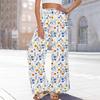 Women's Printed Wide Leg Pants With Pockets High Waist Drawstring Loose Casual Pants