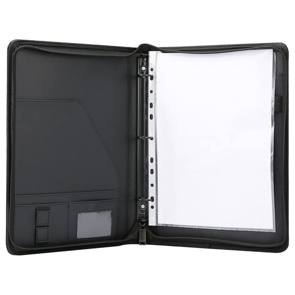 With Zipper A4 Document Binder Organizer Leather Document Holder Multi-function Storage Pockets