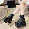 Fashion Women Platform Boots Casual 12CM Chunky High Heels Lace Up Ankle Boots for Women Nightclub Party Black White Heightening Botas