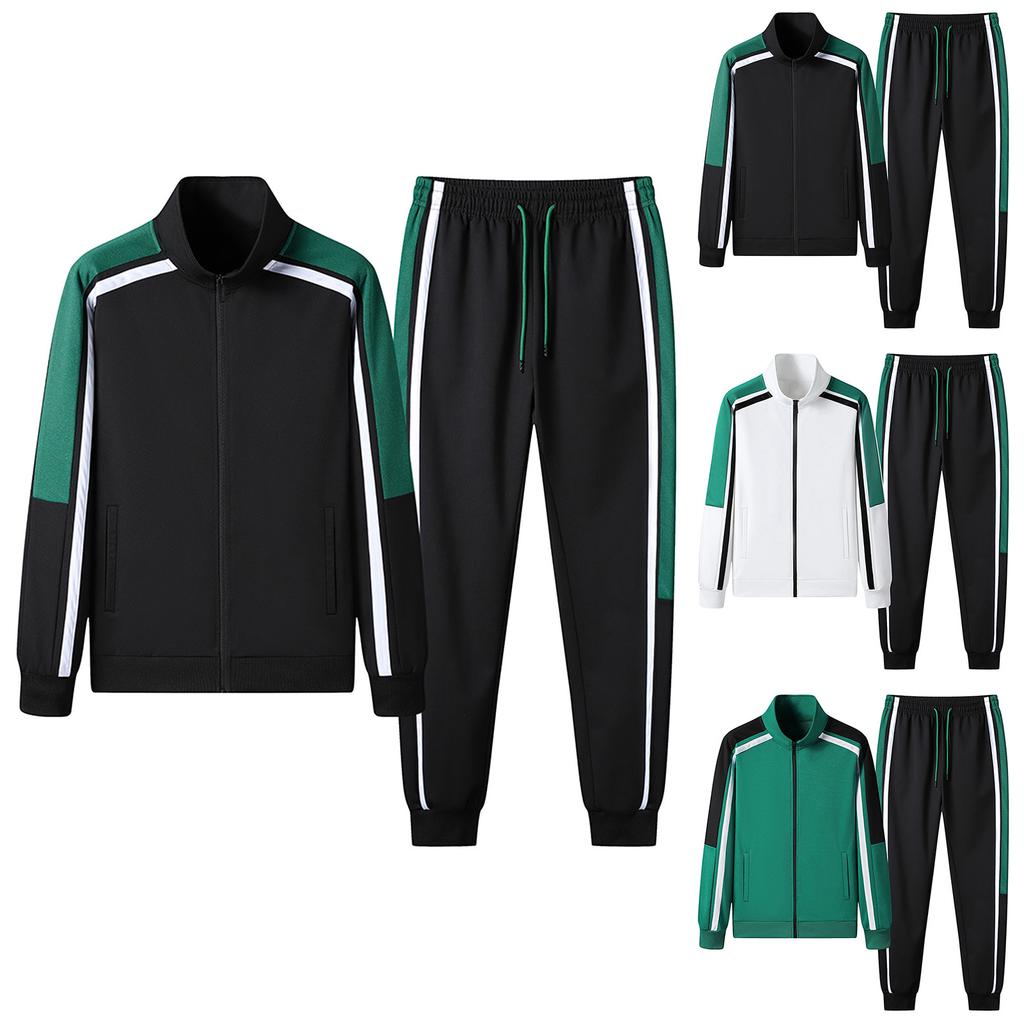 Men's Casual Sports Youth Fashion Stand Collar Cardigan Long Sleeve Jacket Trousers Suit