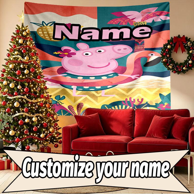 Custom Name Personalized Peppa Pig Print Tapestry, Wall Art Decor, Bedroom, Dorm, Apartment, LivingRoom, Party Backdrop, Gift for Birthday