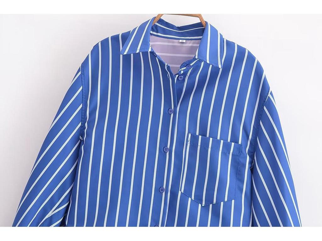 Зимняя женская полосатая рубашка с рукавами «летучая мышь» в европейском и американском стиле 2024