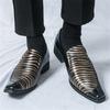 Новые мужские лоферы с острым носком, в стиле панк, с полосатым узором, для свадьбы, выпускного вечера, жениха, возвращения домой. Zapatos Hombre