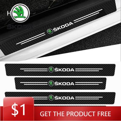 Car Sticker New Leather Car Door Plate Sill Anti Scuff Protector Welcome Pedal Guard Sticker For Skoda Kodiaq Superb 2 3 Rapid F BB111