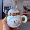 Кружка с кроликом, с крышкой и ложкой, чашка для мужчин и женщин, керамическая чашка для питья воды, парная, мультяшная, высокая ценность, большая вместимость, кофейная кружка