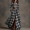 Plus Size Womens French Vintage Plaid Wrap Asymmetrical Midi Dress With Belt Long Sleeve A-Line Skirt Casual