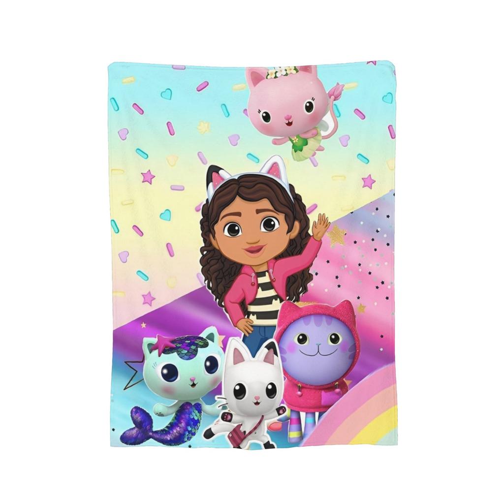 Cartoon Cute Gabby Dollhouse Blankets Flannel All Season  Portable Warm Throw Blanket for Bed Bedroom Rug Piece
