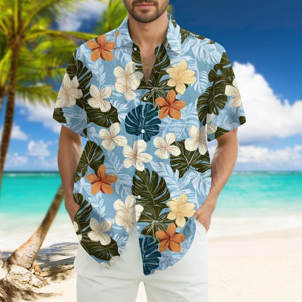 Men's Fashion Loose Hawaiian Printed Short Sleeve Beach Shirt