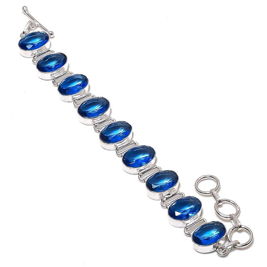 Tanzanite Quartz Oval Shape Gemstone Bracelet Elegant Adjustable Link Jewelry 8"