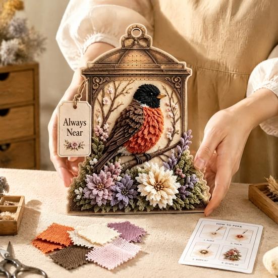 Декоративный Фонарик Поделка 3D Тканевая Аппликация Наколкой Набор, DIY Птица Память Цветочный Набор И Выкройки, Набор для Punch Needle для Взрослых, Настольный Декор для Дома
