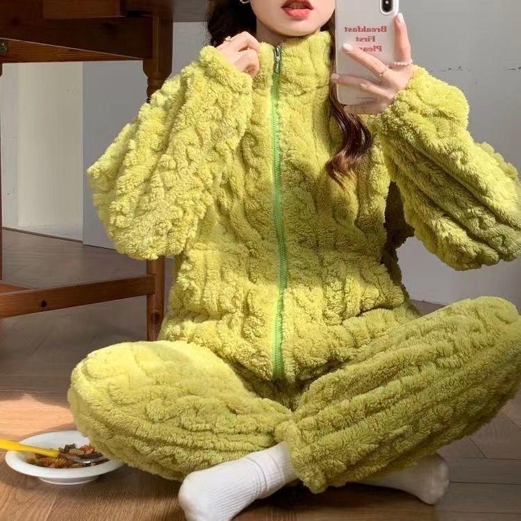 Женская пижама, теплый домашний костюм, зимняя фланелевая пижама, новая толстая молния, 2 предмета, элегантная пижама большого размера 6XL, дропшиппинг