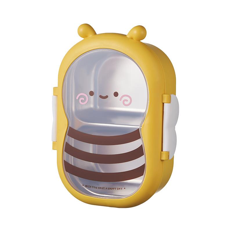 Lunch Box Cute Bee Shape Bento Box Leak-Proof Double Compartment Outdoor Camping Picnic Food