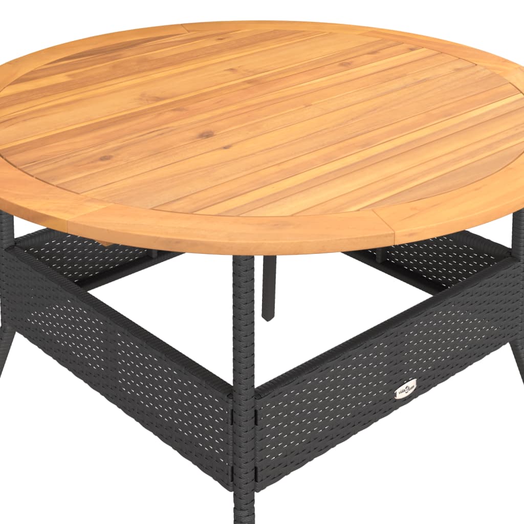 Garden Table with Wooden Top Black Ø110x71 cm Poly Rattan