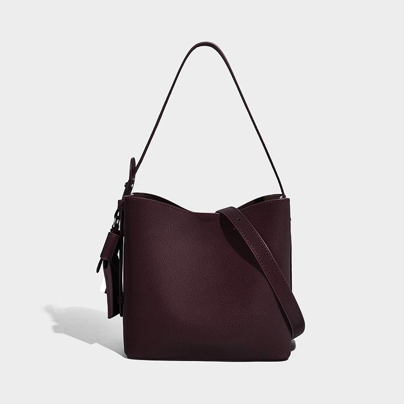 2025 Новая сумка-ведро с узором личи, сумка через плечо, европейский и американский ретро нишевый дизайн, сумка большой вместимости, простая женская сумка